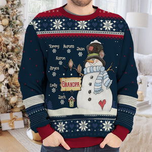 Grandma Snowman & Her Little Snowflakes - Family Personalized Custom Ugly Sweatshirt - Unisex Wool Jumper - Christmas Gift For Grandma, Grandparents