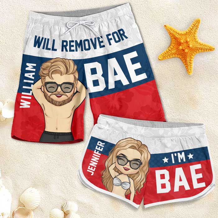 Will Remove For Bae - Personalized Couple Beach Shorts - Gift For Couples, Husband Wife