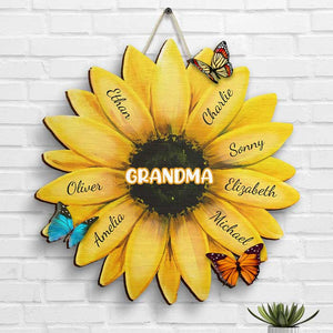 Nana, Grandma Family Sunflower - Gift For Grandma, Mom - Personalized Shaped Wood Sign.