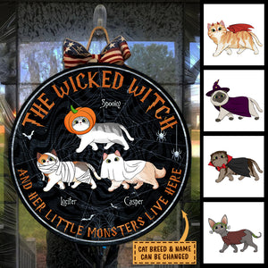 The Wicked Witch And Her Little Monsters Live Here - Funny Personalized Cat Door Sign.