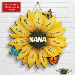 Nana Grandma Family Sunflower - Gift For Grandma Mom Personalized - Shaped Wood Sign