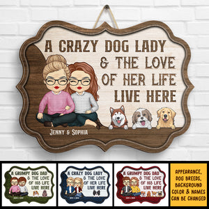 A Grumpy Dog Dad & His Love - Personalized Shaped Wood Sign - Gift For Couples, Husband Wife