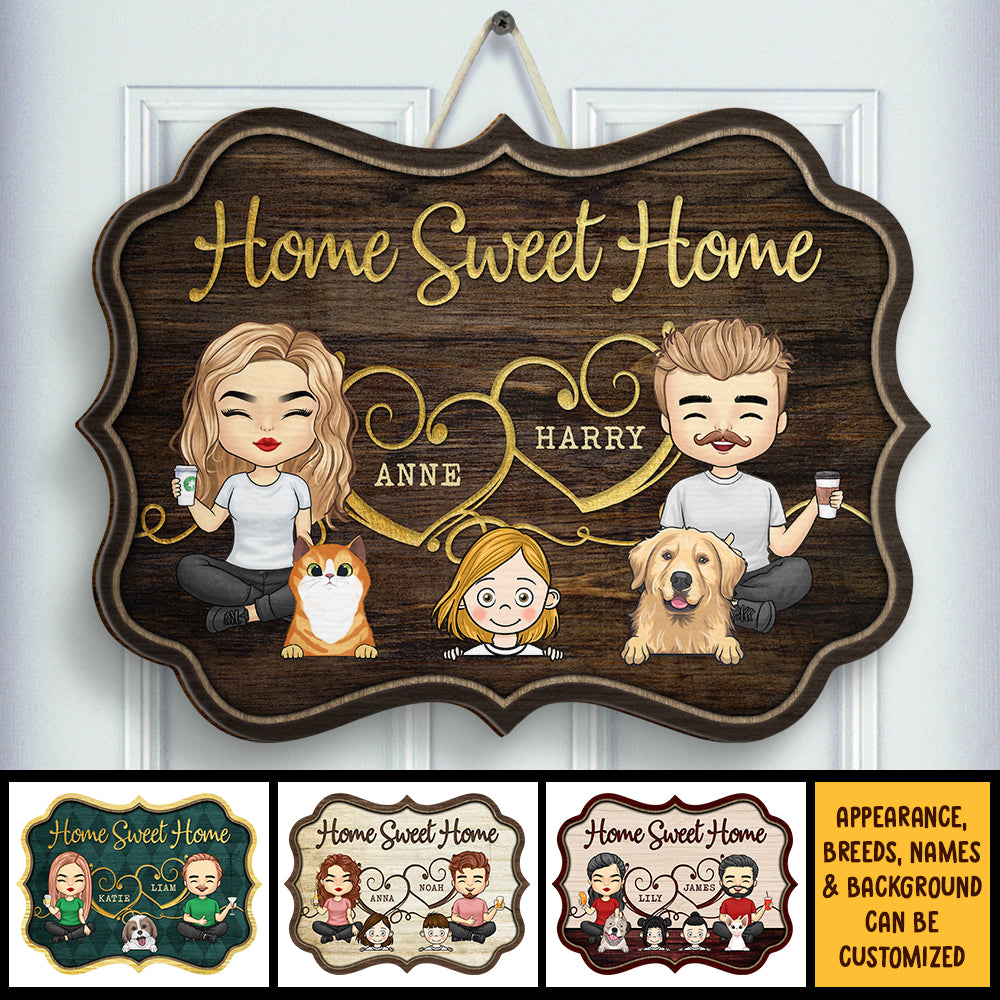 Our Home Sweet Home - Personalized Shaped Wood Sign - Gift For Couples, Gift For Pet Lovers