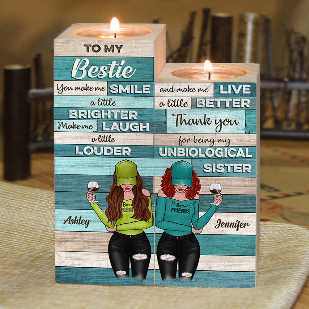 To My Bestie - You Make Me Smile A Little Brighter - Personalized Candle Holder.