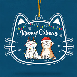 Meowy Catmas - Cat Personalized Custom Ornament - Acrylic Cat Shaped - Christmas Gift For Pet Owners, Pet Lovers